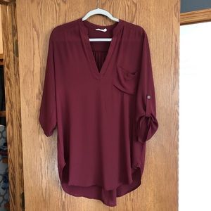 Lush Tunic Blouse, Size Medium, Maroon in Color